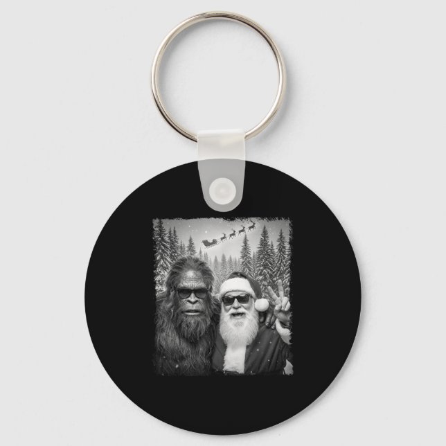 Porte-clés Funny Sasquatch Meme Cool Selfie With Santa Christ (Recto)
