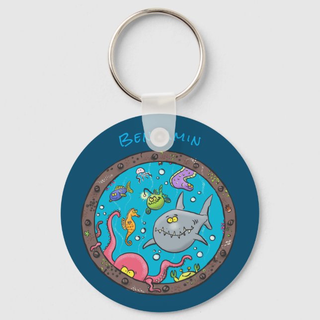 Porte-clés Funny sea creatures underwater cartoon drawing (Recto)