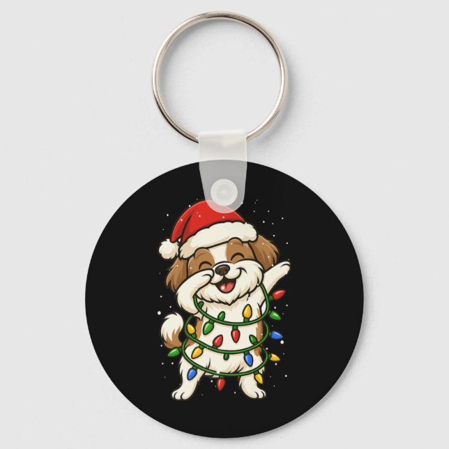 Porte-clés Funny Shih Tzu Dabbing Christmas Lights Xmas Mom D (Recto)