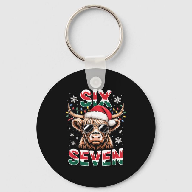 Porte-clés Funny Six Seven Highland Cow Christmas 67 Cool Xma (Recto)