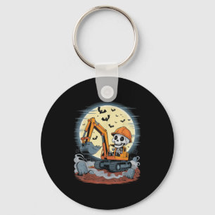 Porte-clés Funny Skeleton Driving Excavator Halloween Constru
