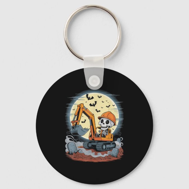Porte-clés Funny Skeleton Driving Excavator Halloween Constru (Recto)