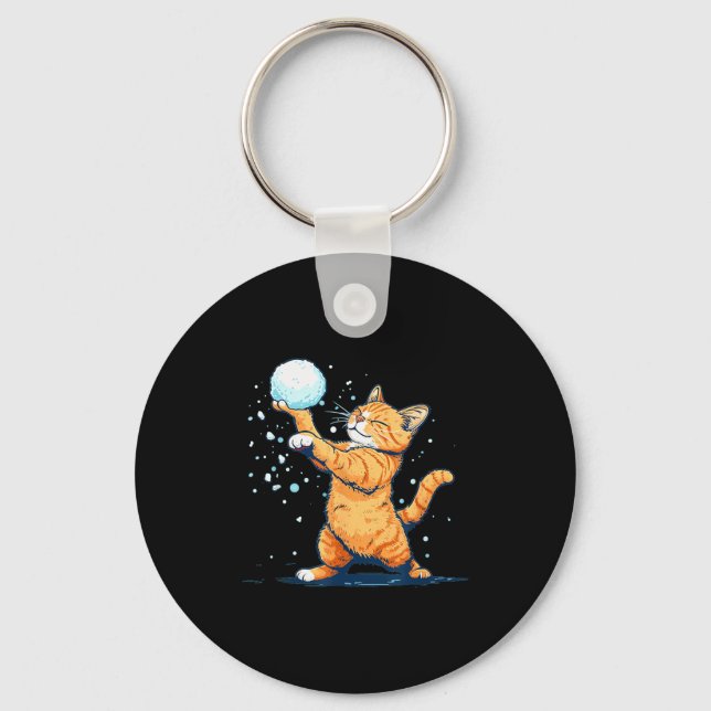 Porte-clés Funny Snowball Cat In Winter For Men Women Kids  (Recto)
