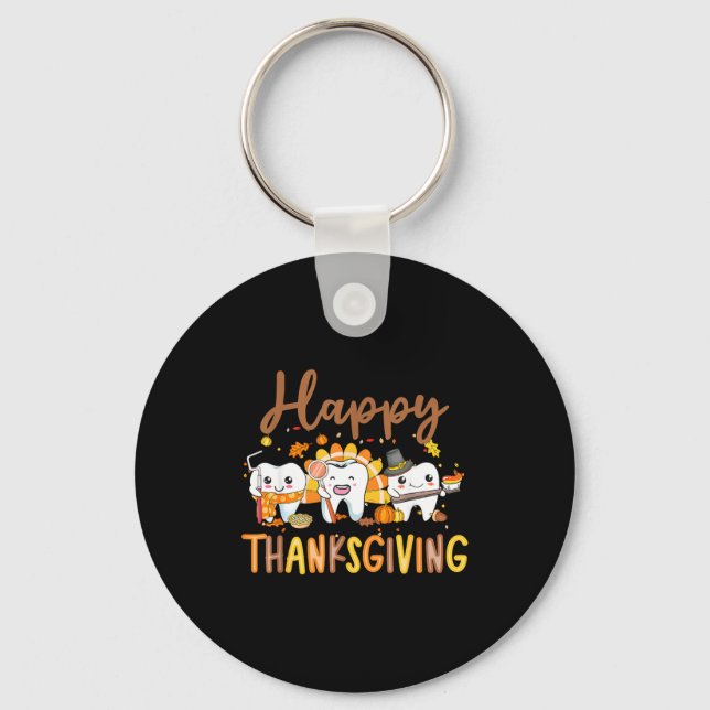 Porte-clés Funny Teeth Thanksgiving Dentist Turkey Dental Squ (Recto)