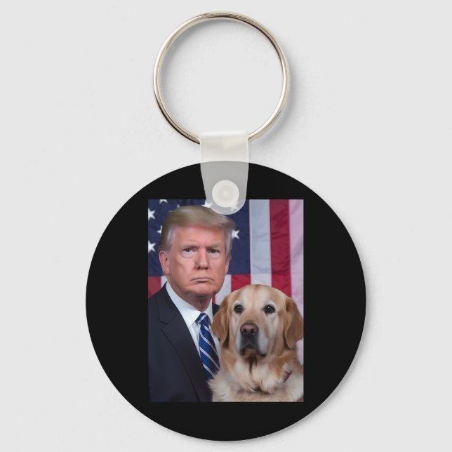 Porte-clés Funny Trump And Golden Retriever Dog Usa Flag Elec (Recto)