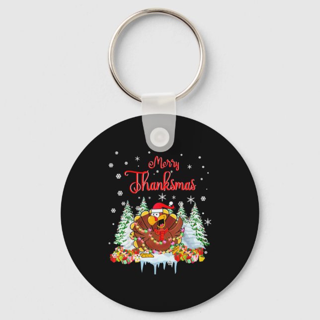 Porte-clés Funny Turkey Santa Merry Thanksmas Christmas Thank (Recto)