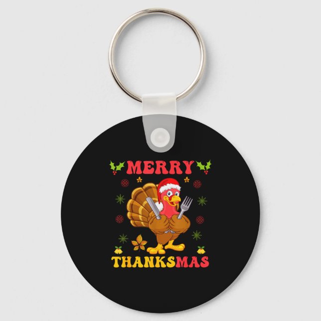 Porte-clés Funny Turkey Santa Merry Thanksmas Christmas Thank (Recto)