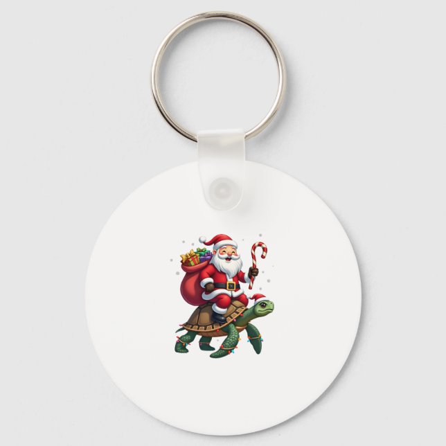 Porte-clés Funny Turtle Christmas Santa Riding Sea Turtle Xma (Recto)