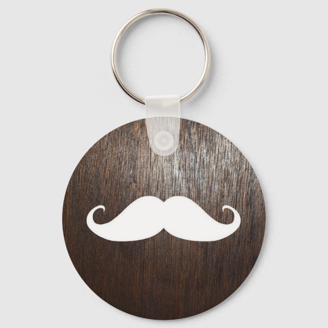 Porte-clés Funny White Mustache on oak wood background (Recto)