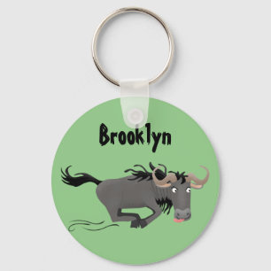 Porte-clés Funny wildebeest running cartoon illustration