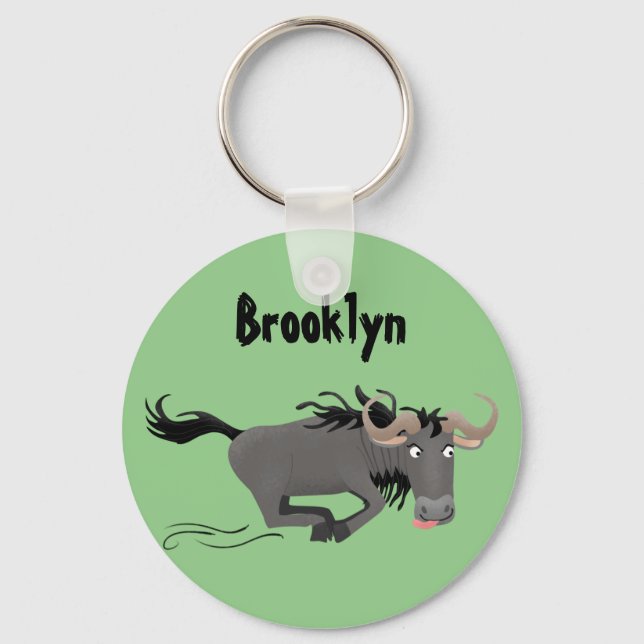 Porte-clés Funny wildebeest running cartoon illustration (Recto)