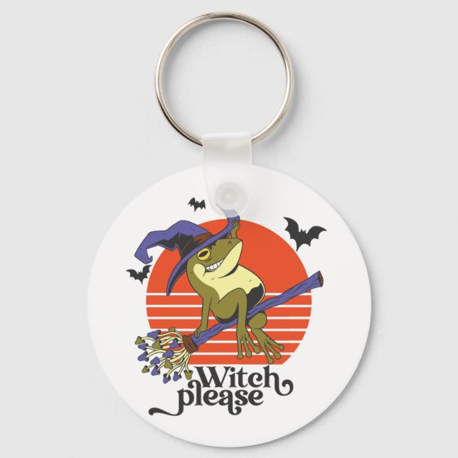 Porte-clés Funny Witch Frog Riding Broomstick Halloween (Recto)