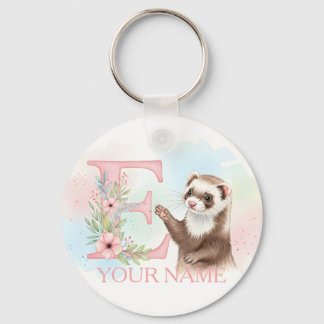 Porte-clés Furet aquarelle avec monogramme de lettre florale