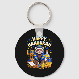 Porte-clés Furet de Hanukkah heureux portant un costume juif 