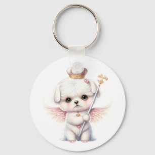 Porte-clés Furry Joy : Angel Wing Maltese Chig Puppy Cadeau