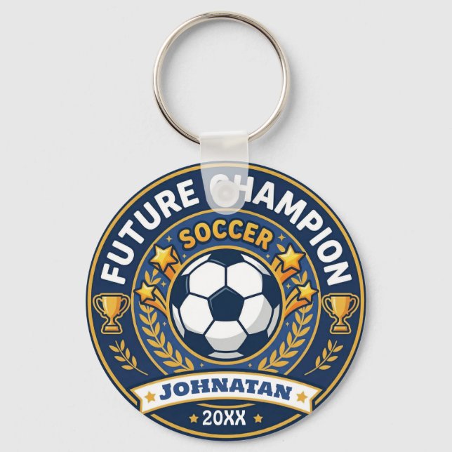 Porte-clés Futur Champion de Football avec nom et date (Recto)