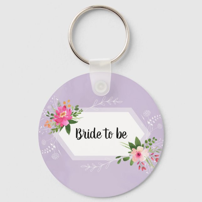 Porte-clés Futur mariée aquarelle floral violet shower de mar (Recto)
