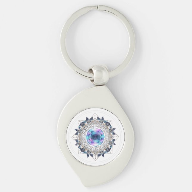 Porte-clés Futuristic Crystal Mandala – Geometric Tech Art (Devant)