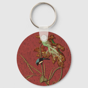 Porte-clés G.A. Audsley Vintage Rouge Japonais Oiseau Lotus A