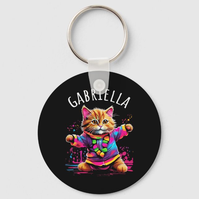 Porte-clés Gabriella Dancing Kitty Cat Design Pour Filles Nom (Recto)