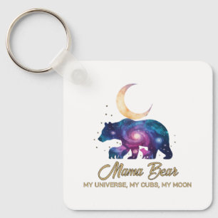 Porte-clés Galaxie Ours Maman et Oursons Silhouette de Lune