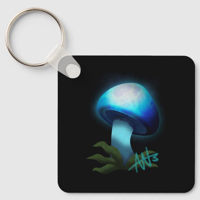 Porte-clés Galaxy Shiitake brillant bleu clair champignons Mé (Recto)