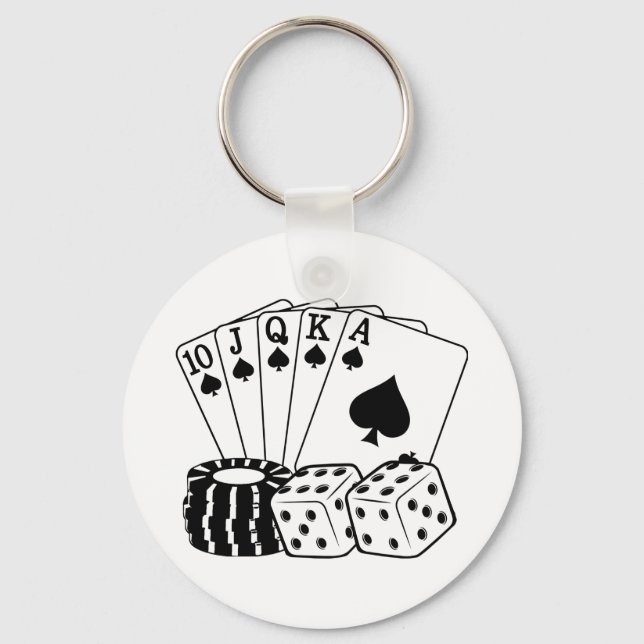 Porte-clés Gambling Casino Cartes Dice Poker Chips Art (Recto)