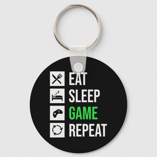 Porte-clés Gamer Art Eat Sleep Game Repeat (Recto)