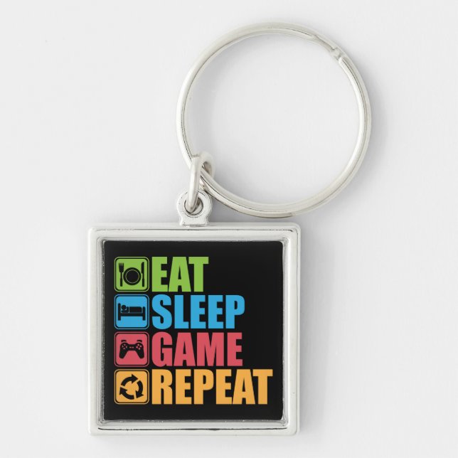 Porte-clés Gaming - Eat, Sleep, Game, Repeat - Gamer, Funny (Devant)