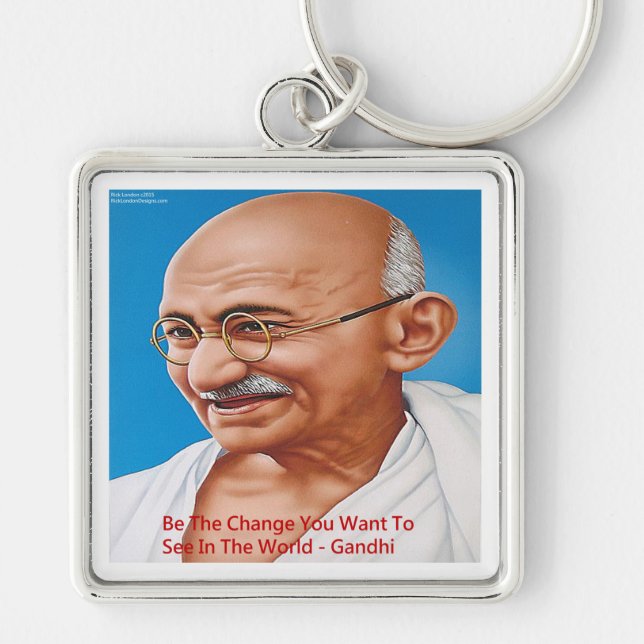 Porte-clés Gandhi & Soyez Le Changement Citation (Devant)