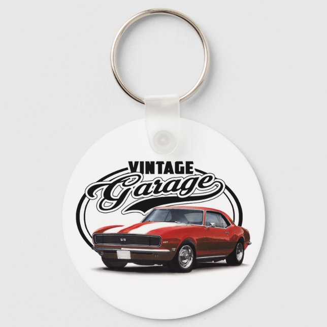 Porte-clés Garage vintage Camaro rouge (Recto)