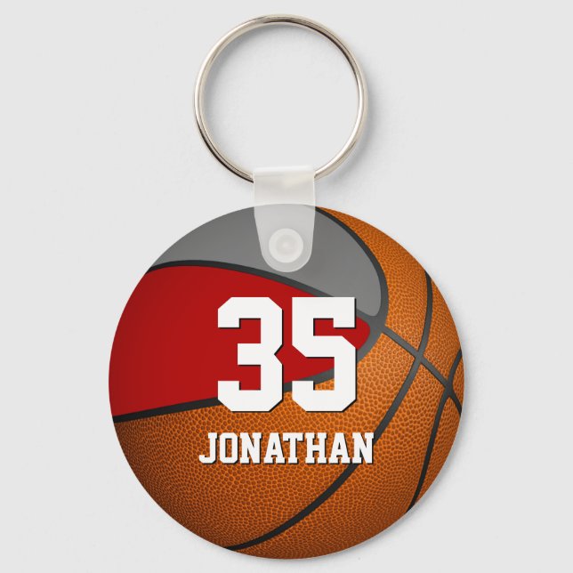 Porte-clés garçons basketball avec rouge gris équipe couleurs (Recto)