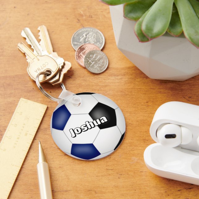 Porte-clés garçons filles soccer bleu noir couleurs de l'équi (Bureau)
