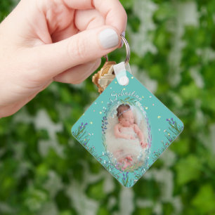 Porte-clés Garde de nom de bébé neutre personnalisée florale