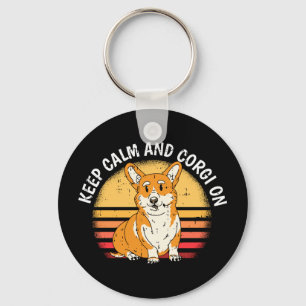 Porte-clés Gardez son calme chien corgi retro amoureux chiots