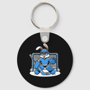 Porte-clés Gardien de hockey Bunny Pads de filet bleu Bâton C