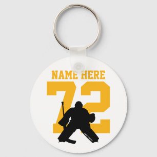 Porte-clés Gardien de hockey personnalisé Nom Numéro or noir