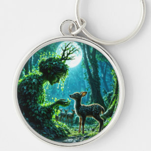 Porte-clés Gardien enchanté de la nature nourrissant un faon
