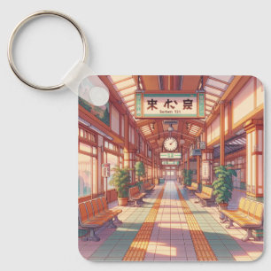 Porte-clés Gare de train rétro des années 90 Anime Japon