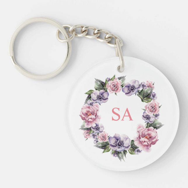 Porte-clés Garlands de fleurs peints à la main monographie (Devant)