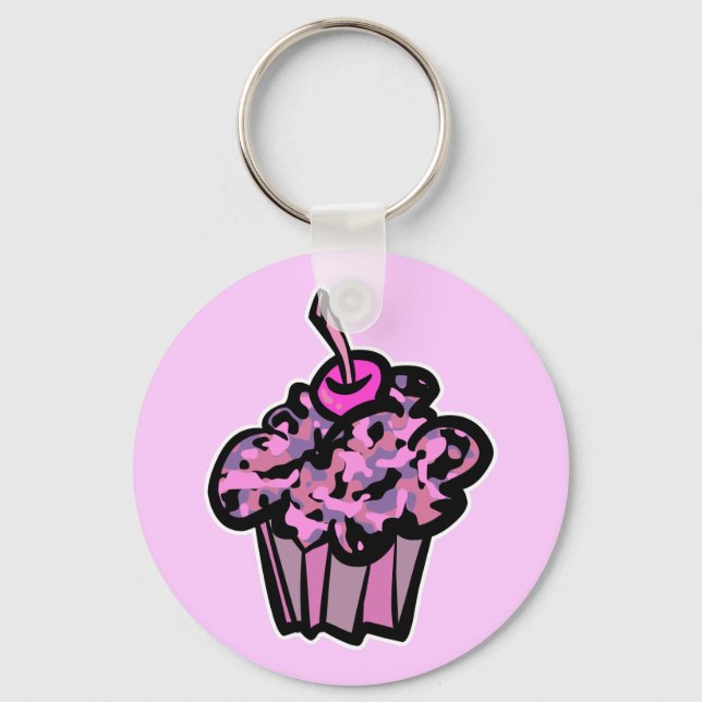 Porte-clés gâteau camouflé rose et violet (Recto)