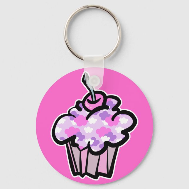 Porte-clés gâteau cupcake aux nuages roses et violets (Recto)