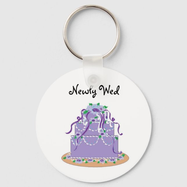 Porte-clés Gâteau de Mariage Bleu Élégant - Nouvellement Mari (Recto)