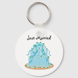 Porte-clés Gâteau Mariage Bleu Élégant - Juste Marié