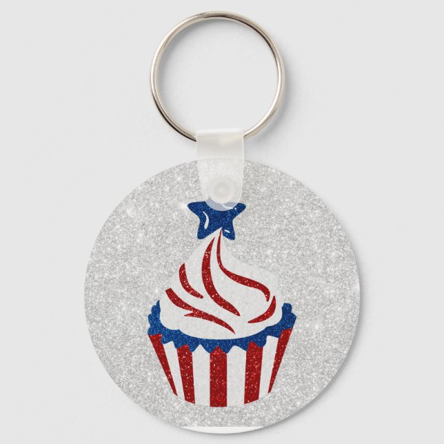 Porte-clés Gâteau rouge, blanc et bleu avec paillettes pour l (Recto)