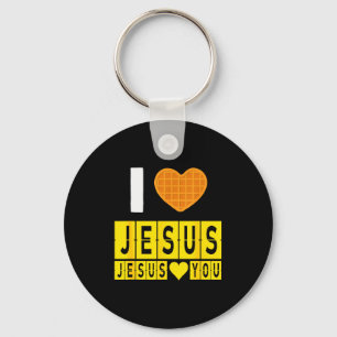 Porte-clés Gaufre en forme de cœur J'aime Jésus Jésus t'aime