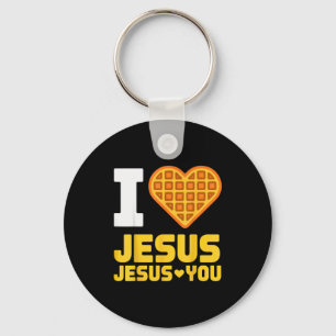 Porte-clés Gaufre en forme de cœur Je t'aime Jésus drôle peti
