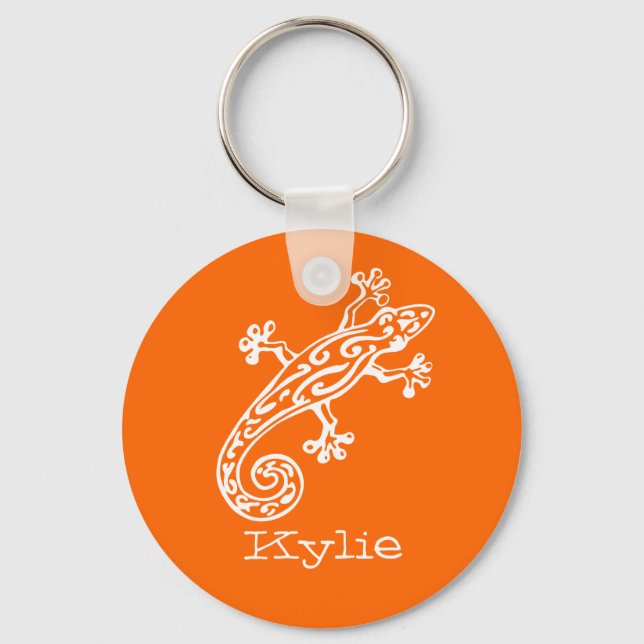 Porte-clés Gecko reptile white & orange named keychain (Recto)