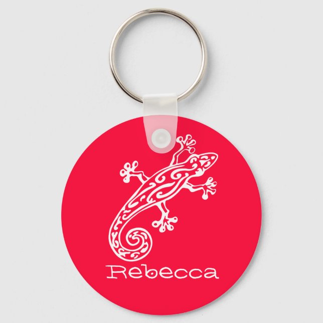 Porte-clés Gecko reptile white & red named keychain (Recto)