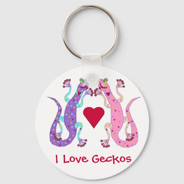Porte-clés Geckos de filles roses et violettes (Recto)